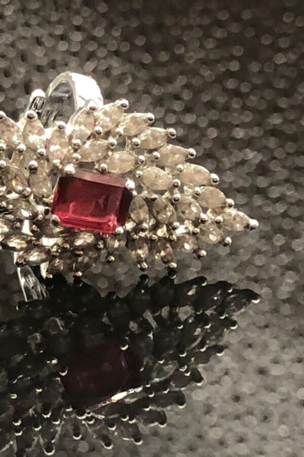 LEAF SHAPE SILVER PLATED MADE WITH RED RUBY STON RING