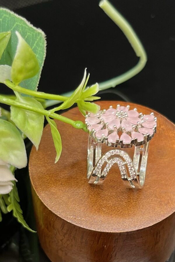 SILVER PLATED MADE WITH FLORAL PINK AD RINGS