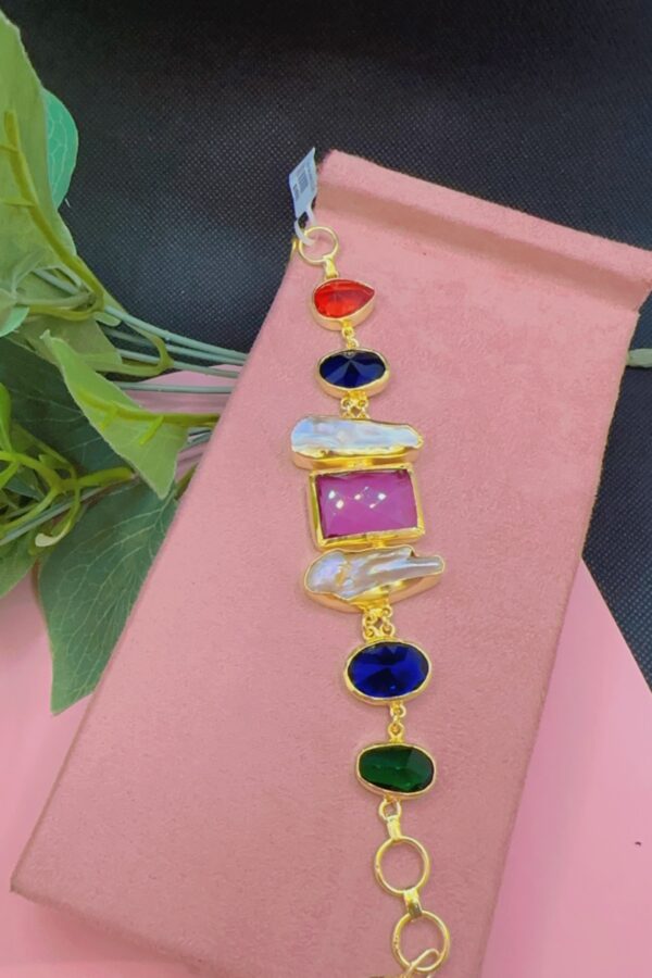MULTICOLOR NATURAL STONE MADE WITH PEARL BRACELET