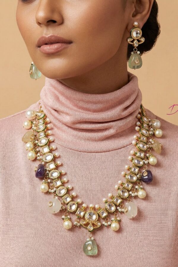 Handcrafted Kundan necklace with detailed meenakari work