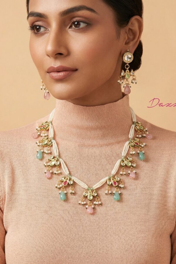 Handcrafted Kundan necklace with detailed meenakari work
